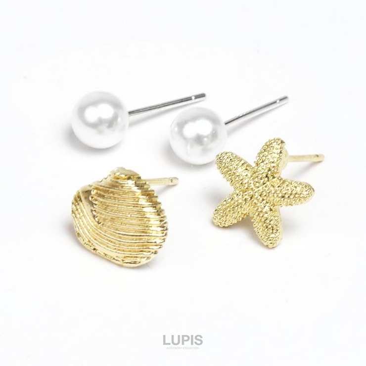【S925ポスト】シェル×スターフィッシュ×パールセットピアス | LUPIS | 詳細画像5 