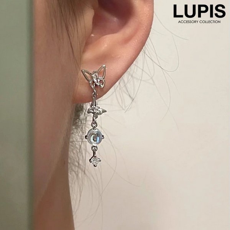 【S925ポスト】バタフライ×オーロラボールピアス | LUPIS | 詳細画像1 