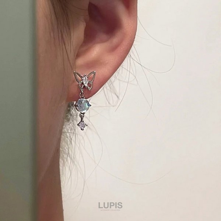 【S925ポスト】バタフライ×オーロラボールピアス | LUPIS | 詳細画像7 