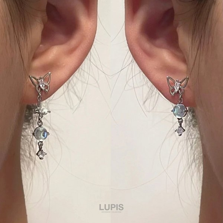 【S925ポスト】バタフライ×オーロラボールピアス | LUPIS | 詳細画像8 