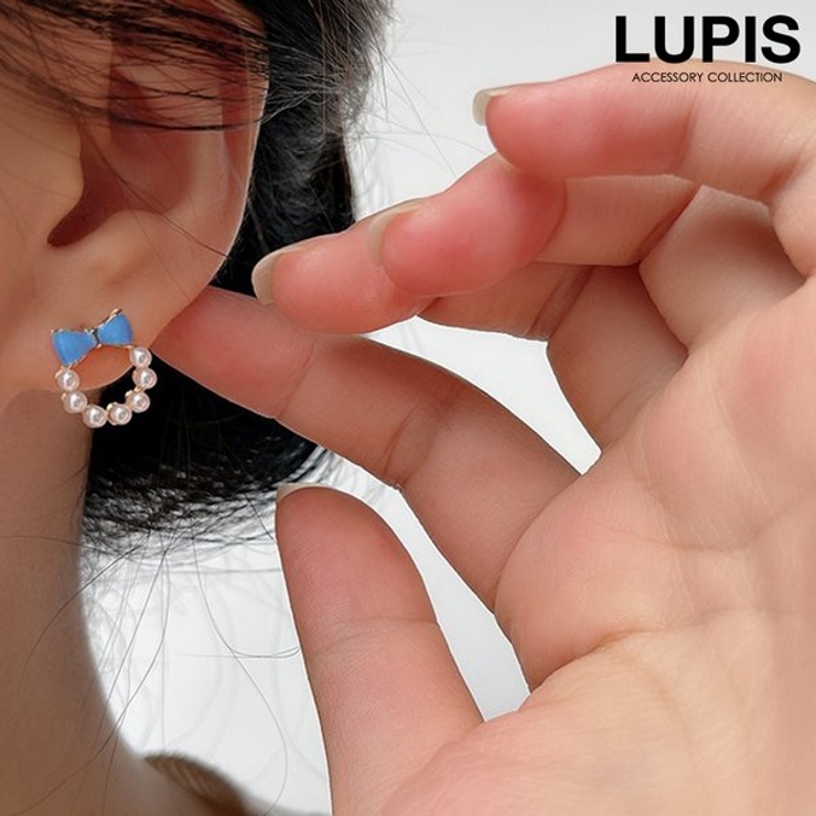 【S925ポスト】リボン×パールリングピアス | LUPIS | 詳細画像1 