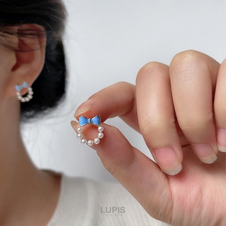 【S925ポスト】リボン×パールリングピアス | LUPIS | 詳細画像2 