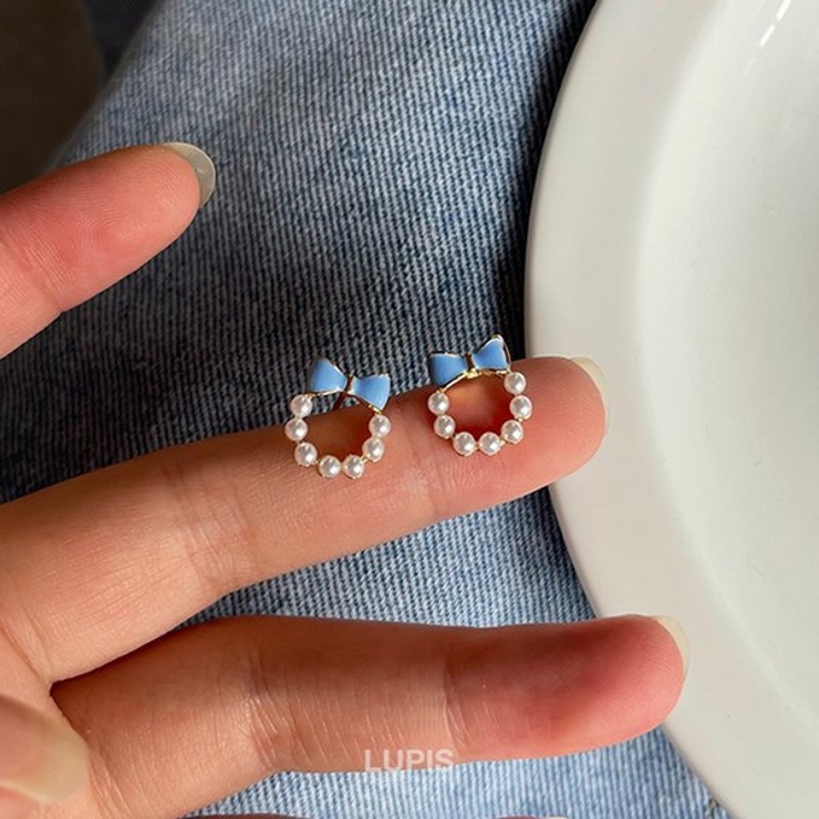 【S925ポスト】リボン×パールリングピアス | LUPIS | 詳細画像3 