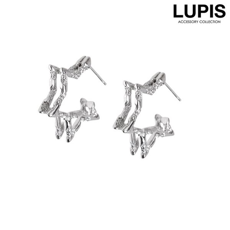 【S925ポスト】ダブルラインスターフープピアス | LUPIS | 詳細画像1 