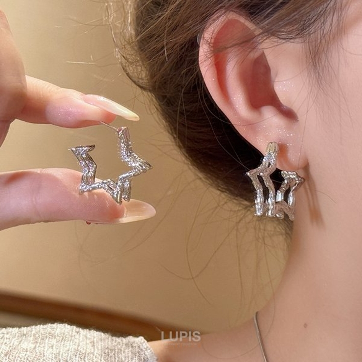 【S925ポスト】ダブルラインスターフープピアス | LUPIS | 詳細画像4 