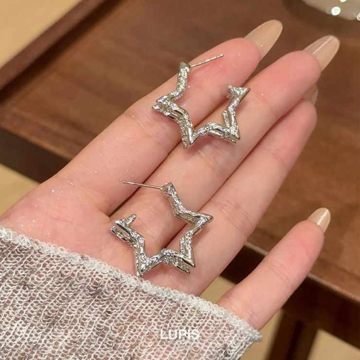 【S925ポスト】ダブルラインスターフープピアス | LUPIS | 詳細画像5 