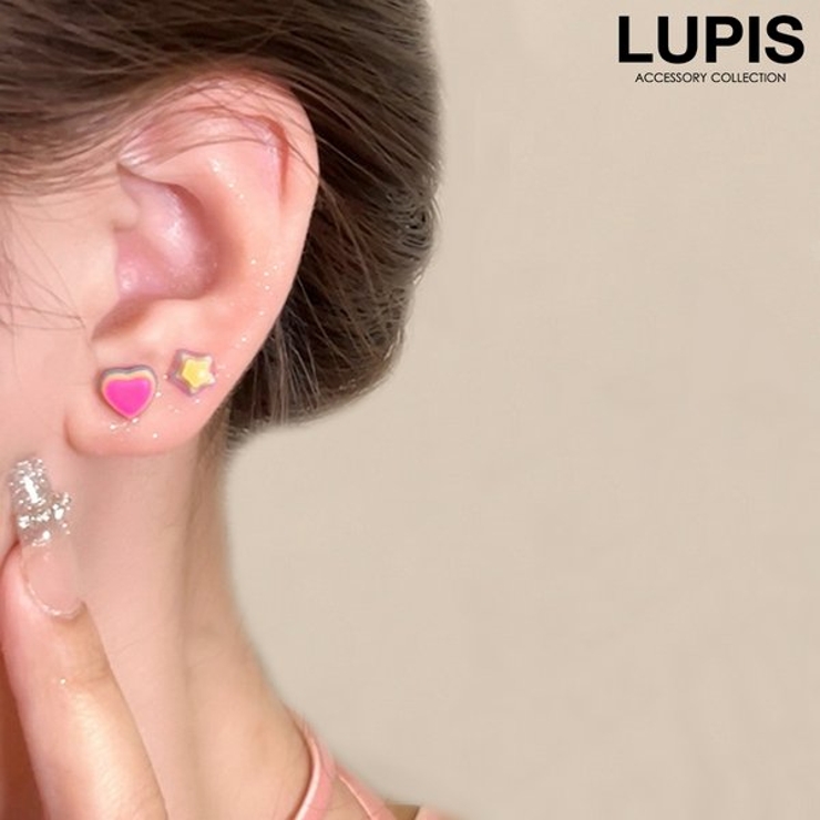 【S925ポスト】スター×ハートレインボーピアス | LUPIS | 詳細画像1 