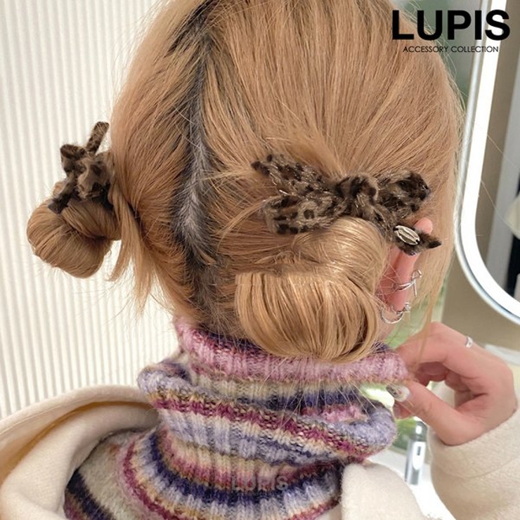 ≪1個入り≫レオパード柄シャギーリボンヘアクリップ | LUPIS | 詳細画像1 