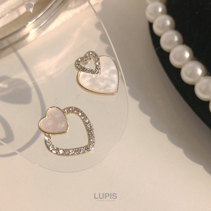 【S925ポスト】ダブルハートマーブルピアス | LUPIS | 詳細画像2 