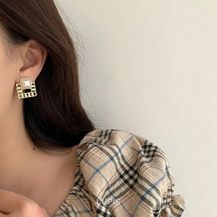 【S925ポスト】パール×チェーンスクエアピアス | LUPIS | 詳細画像4 