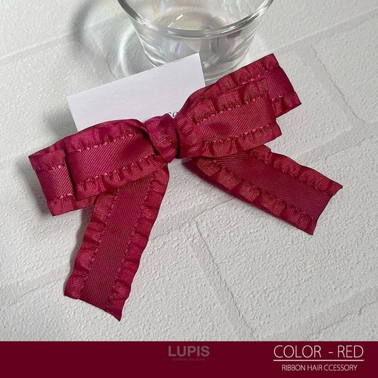 レッド | フリルリボンヘアクリップ | LUPIS