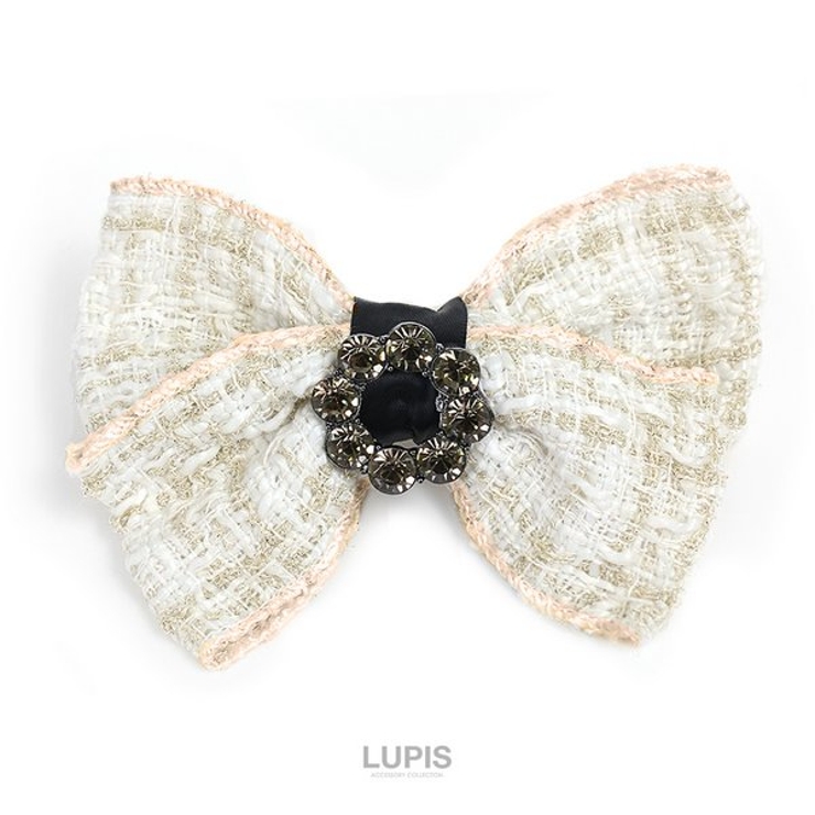 ホワイト | ツイードリボンバレッタ【ヘアアクセサリー バレッタ ツイード | LUPIS