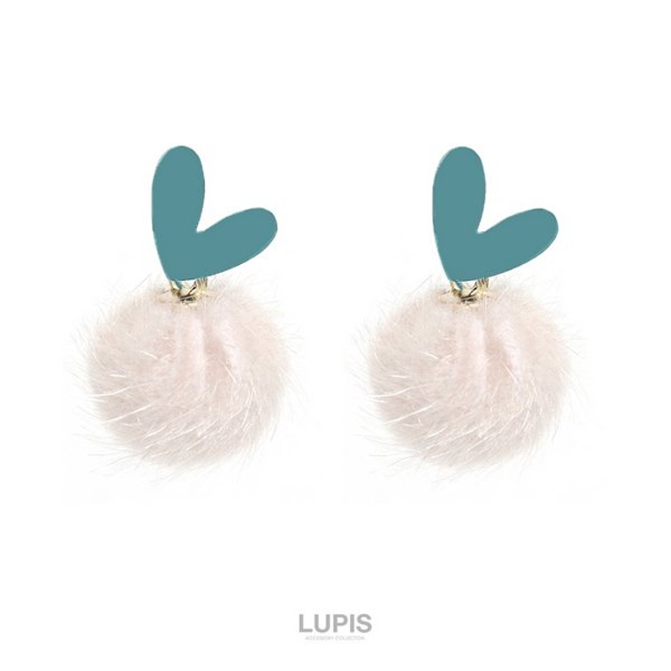 アイボリー | ハート×ファーボールピアス | LUPIS