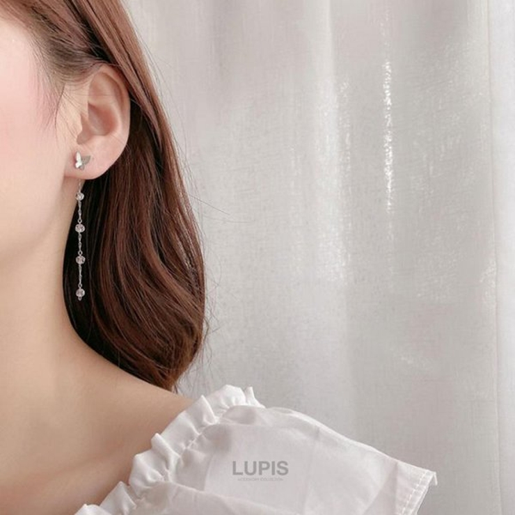 バタフライ×ビーズチェーンバックキャッチピアス 【シルバー925ポスト S925… | LUPIS | 詳細画像2 