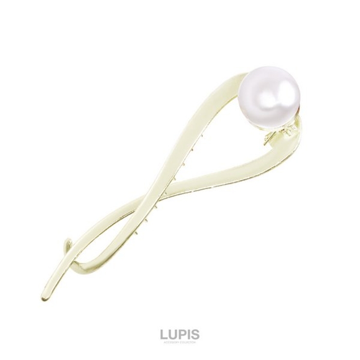 ゴールド | 一粒パール×ウェーブラインメタルバナナクリップ【ヘアアクセサリー】 | LUPIS