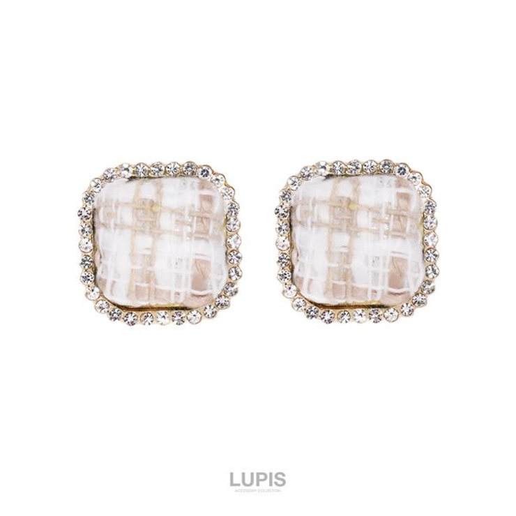 ベージュ | ツイードスクエアボタンピアス【S925ポスト】 | LUPIS