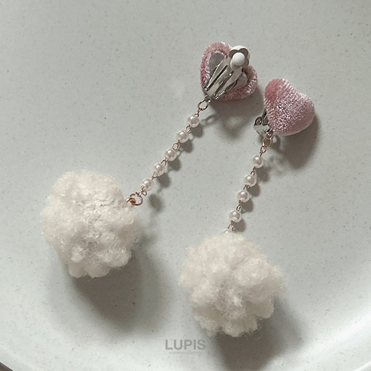 ハート×ポンポンパールチェーンイヤリング | LUPIS | 詳細画像5 