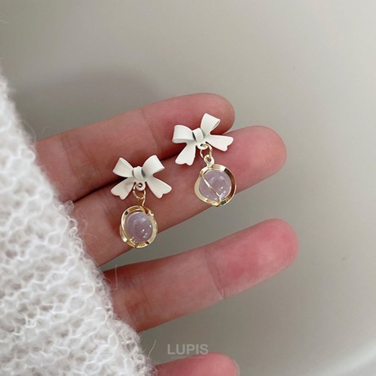 【S925ポスト】リボン×ドロップストーンピアス | LUPIS | 詳細画像3 