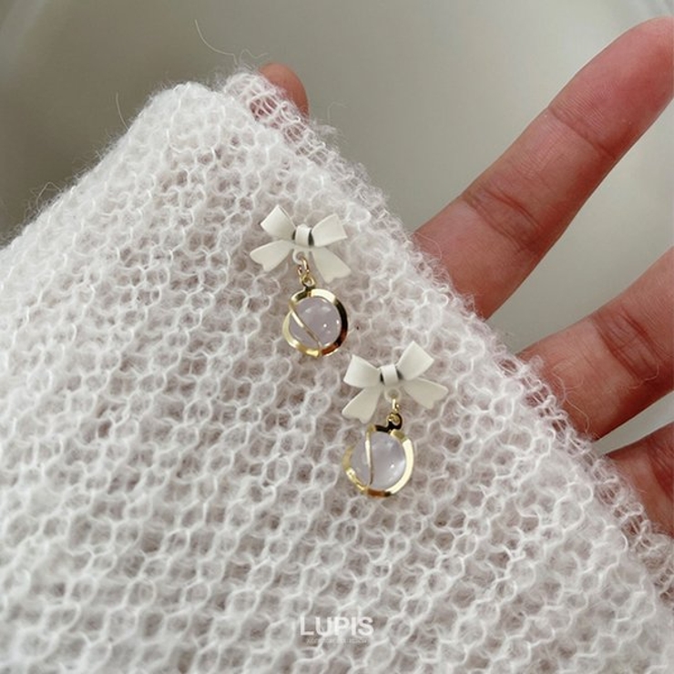 【S925ポスト】リボン×ドロップストーンピアス | LUPIS | 詳細画像4 