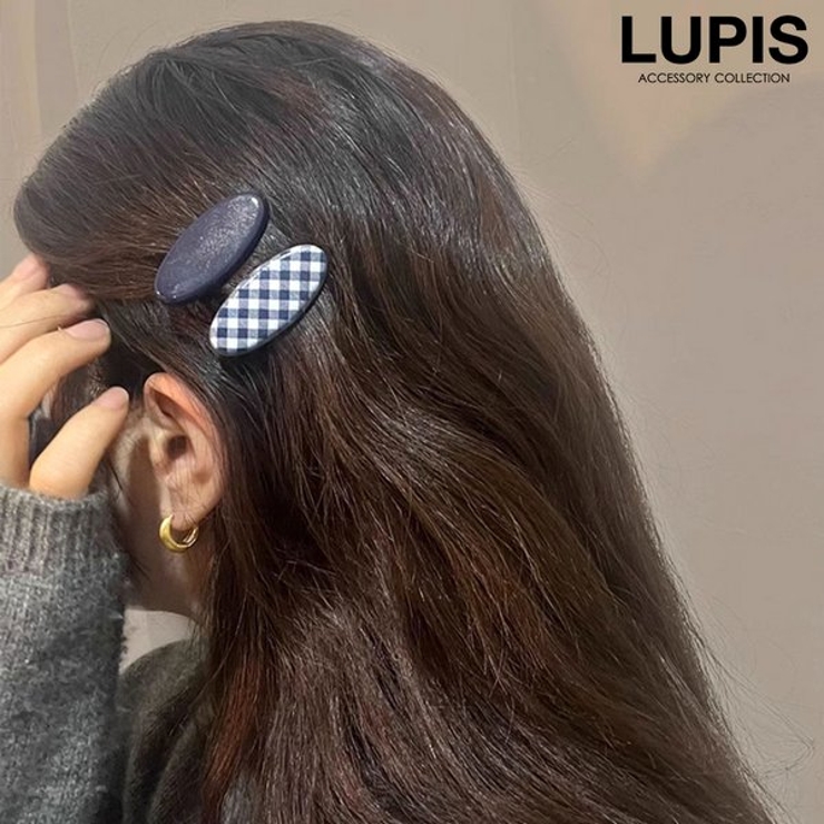 【2種セット】チェック柄×プレーンヘアクリップセット | LUPIS | 詳細画像1 