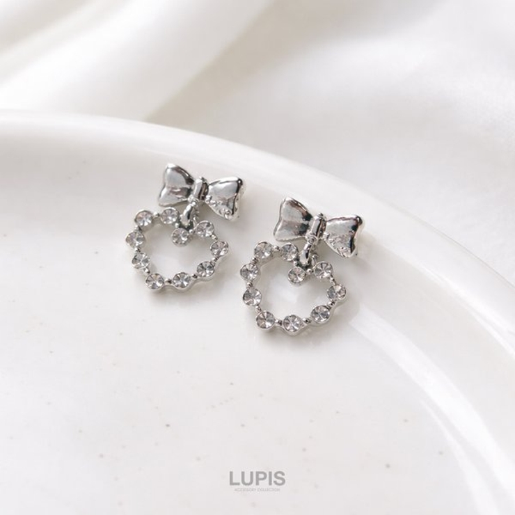 【S925ポスト】メタルリボン×キラキラハートピアス | LUPIS | 詳細画像2 