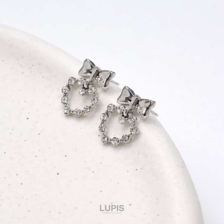 【S925ポスト】メタルリボン×キラキラハートピアス | LUPIS | 詳細画像3 