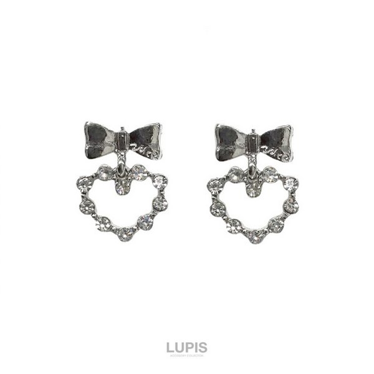 【S925ポスト】メタルリボン×キラキラハートピアス | LUPIS | 詳細画像4 