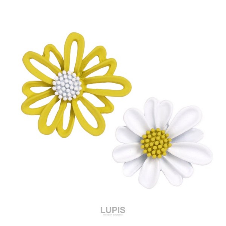 ホワイト×イエロー | バイカラーフラワーピアス【S925ポスト】 | LUPIS
