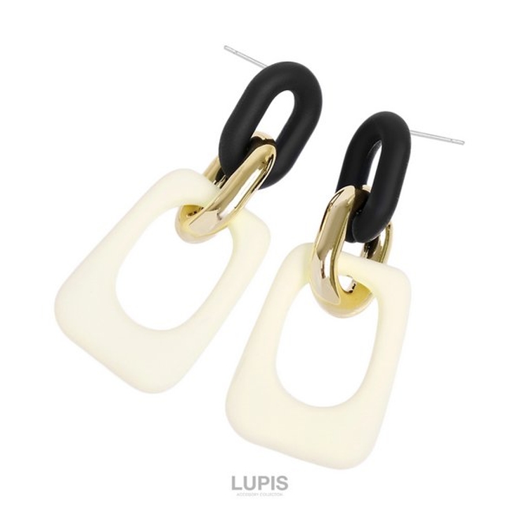 ホワイト | 【S925ポスト】マット×メタルBIGチェーンピアス | LUPIS