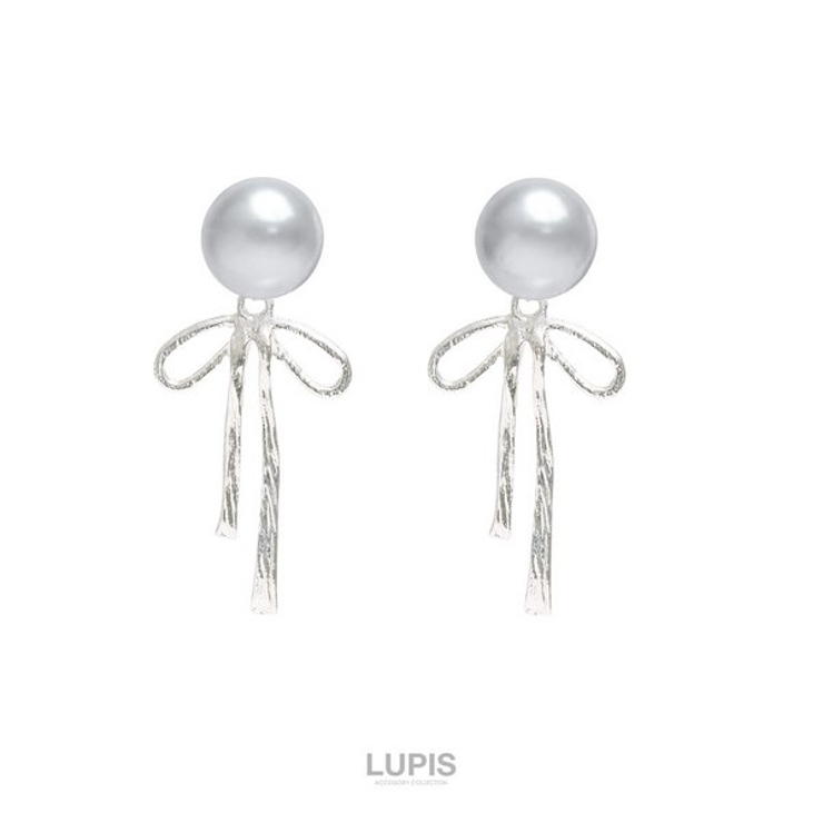 【S925ポスト】グレーパール×リボンバックキャッチピアス | LUPIS | 詳細画像2 
