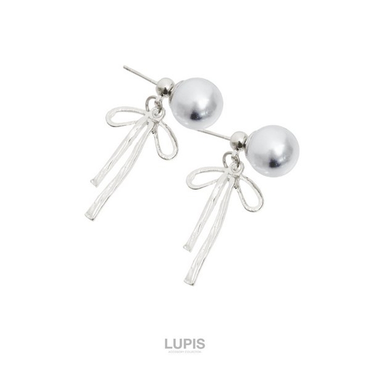 【S925ポスト】グレーパール×リボンバックキャッチピアス | LUPIS | 詳細画像3 
