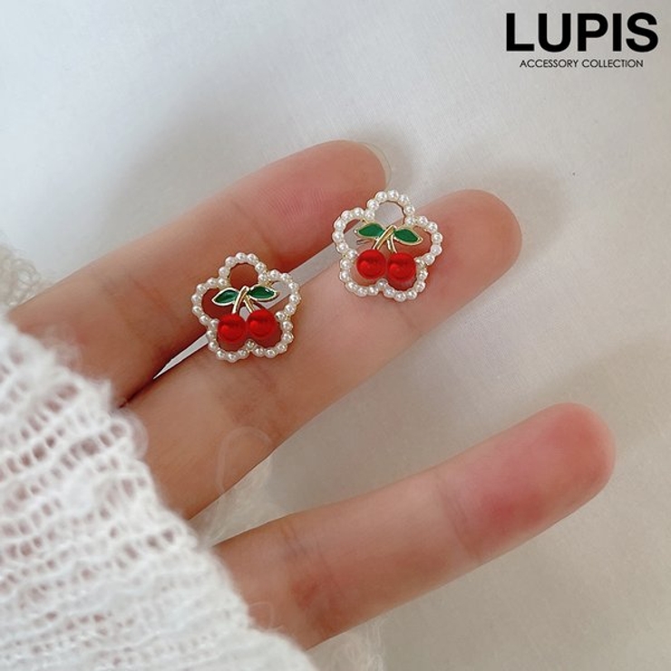 【S925ポスト】チェリー×パールフラワーピアス | LUPIS | 詳細画像1 