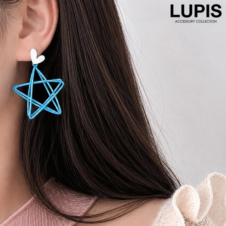 【S925ポスト】ハート×ワイヤースターピアス | LUPIS | 詳細画像1 