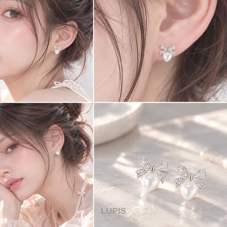 【S925ポスト】メタルリボンハートパールピアス | LUPIS | 詳細画像2 