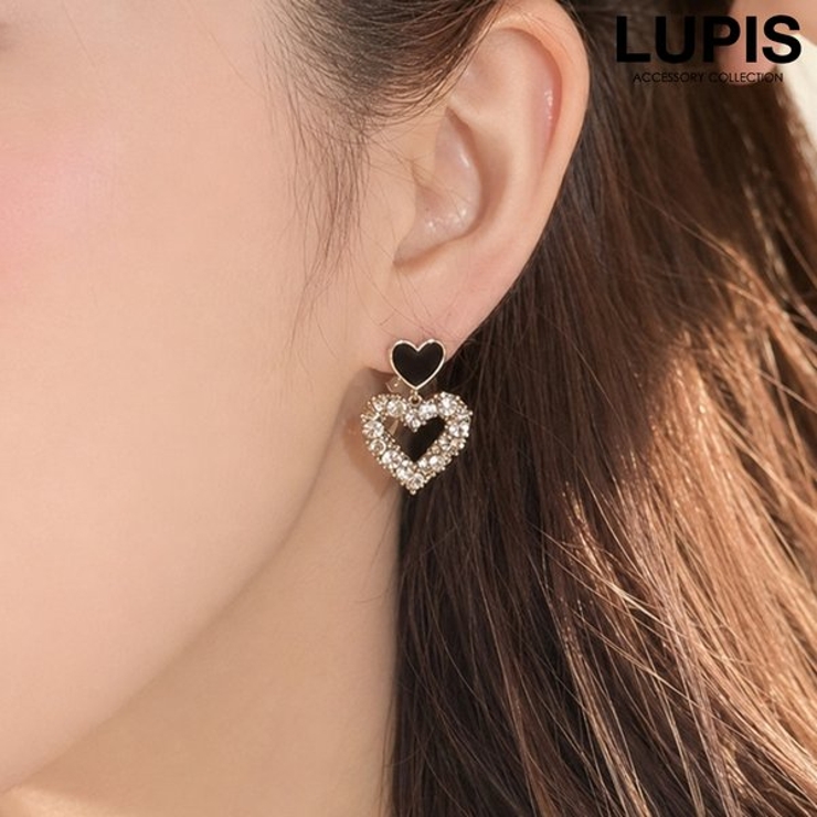 【S925ポスト】モノトーン2連ハートピアス | LUPIS | 詳細画像1 