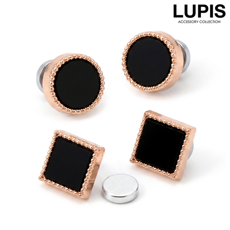 【磁石ピアス】ブラックサークル＆スクエアマグネットピアス | LUPIS | 詳細画像1 