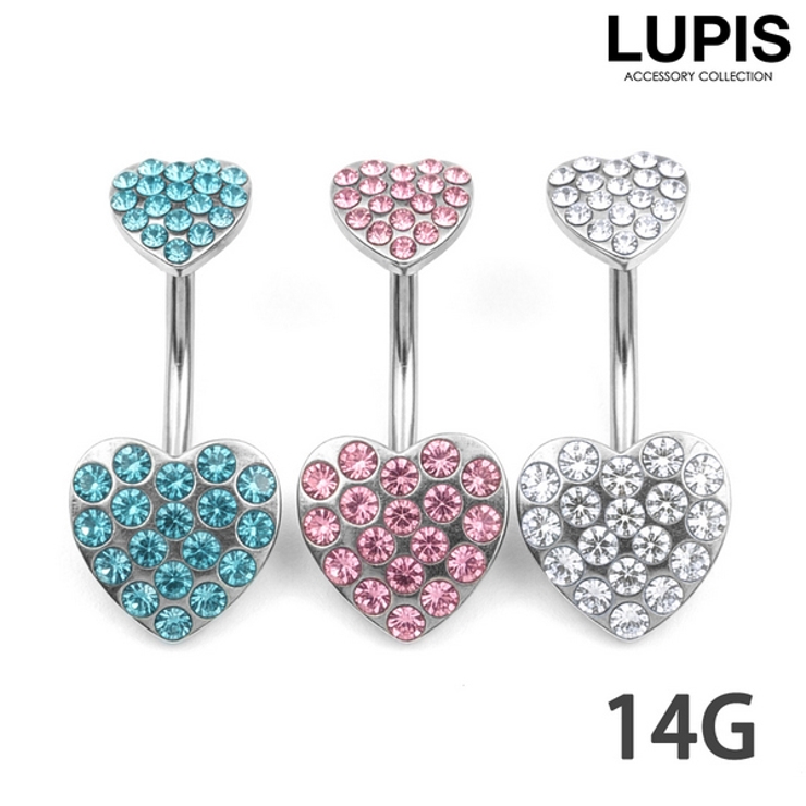 【14G】ハートパヴェバナナバーベルボディピアス・へそピアス | LUPIS | 詳細画像1 
