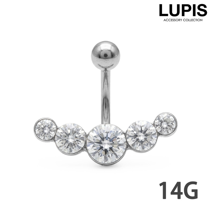 【14G】クリアビジューバナナバーベルボディピアス・へそピアス | LUPIS | 詳細画像1 