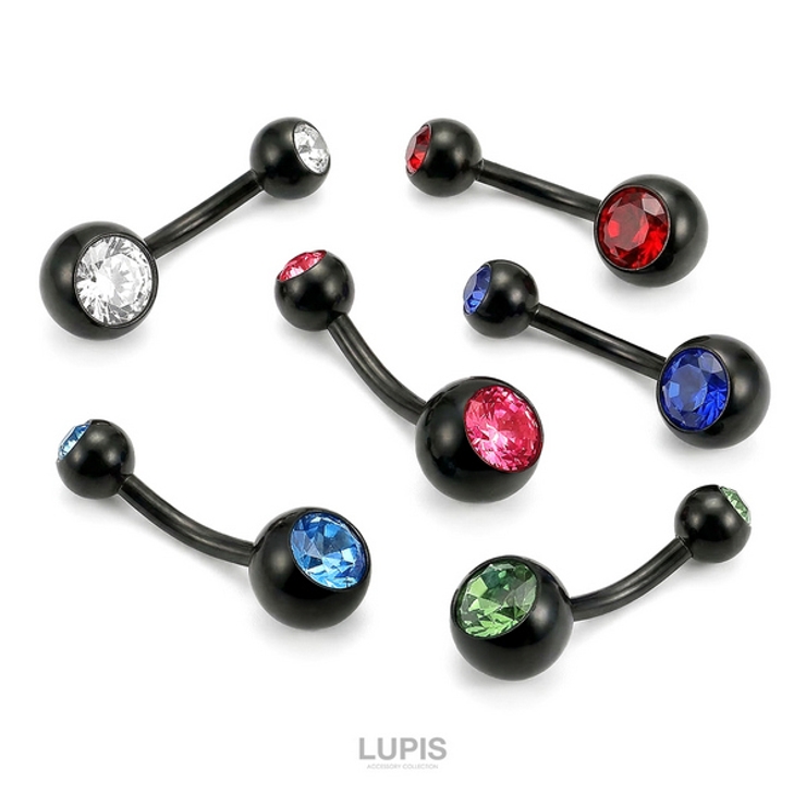 【14G】ブラックジュエルバナナバーベルボディピアス・へそピアス | LUPIS | 詳細画像2 