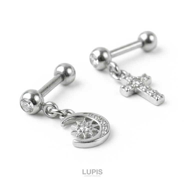 【16G】クロス×ムーンストレートバーベルボディピアス | LUPIS | 詳細画像2 