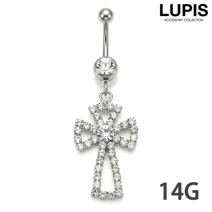 【14G】クロスパヴェ＆ジュエルバナナバーベルボディピアス・へそピアス | LUPIS | 詳細画像1 