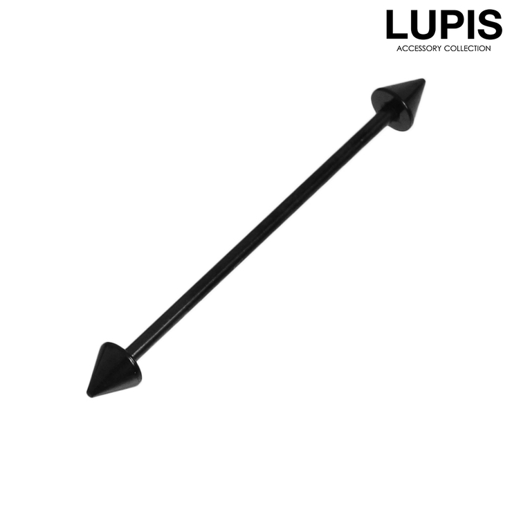 ブラック | 【14G】コーンヘッドインダストリアルロングバーベルボディピアス | LUPIS