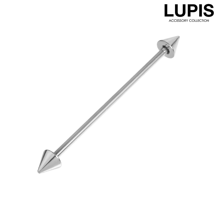 シルバー | 【14G】コーンヘッドインダストリアルロングバーベルボディピアス | LUPIS