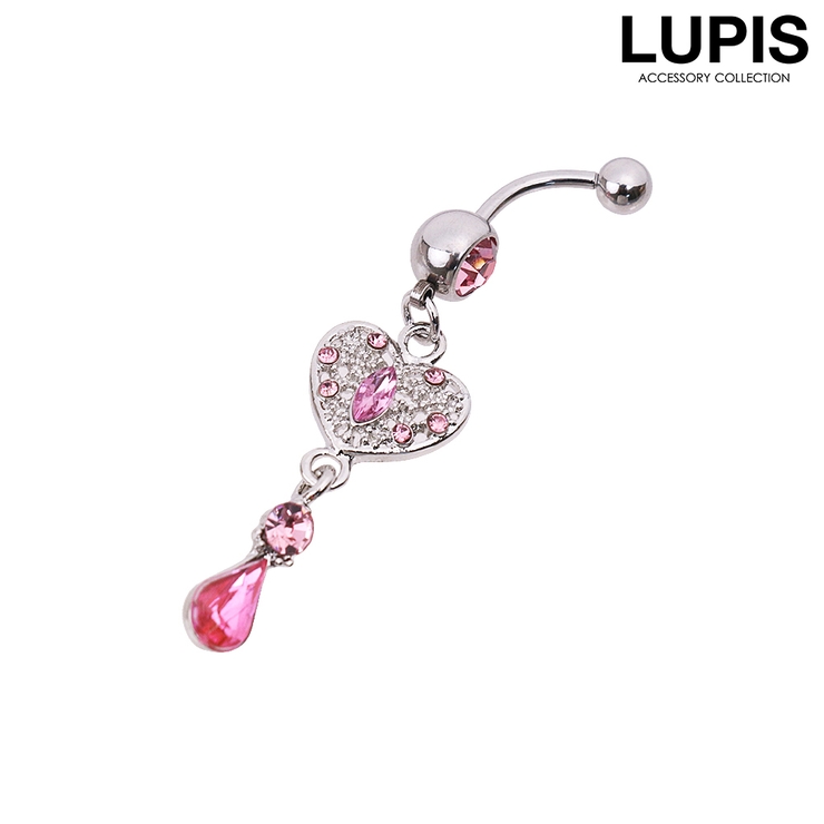 ピンク | ハートティアドロップ＆ジュエルバナナバーベルボディピアス へそピアス | LUPIS