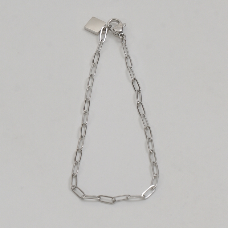 シルバー | 【金属アレルギー対応 316L】スクエアチャームステンレスブレスレット | LUPIS