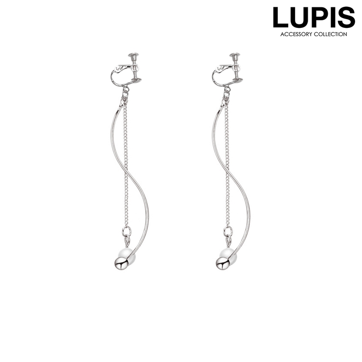 シルバー | ウェーブ×チェーンイヤリング【ネジバネ式】 | LUPIS