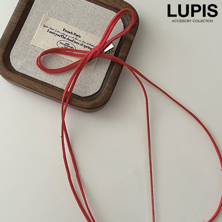 レッド | スエードロングリボンヘアクリップ | LUPIS