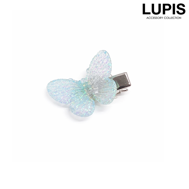 ブルー | 【小ぶり】キラキラバタフライヘアクリップ | LUPIS
