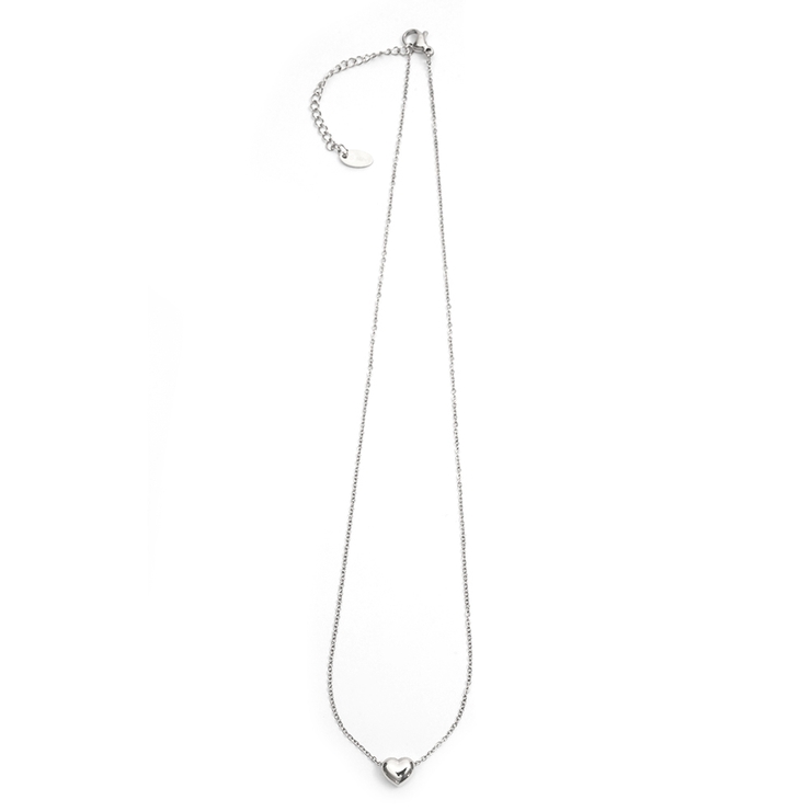 シルバー | 【金属アレルギー対応 316L】ぷっくりハートスレンレスネックレス | LUPIS