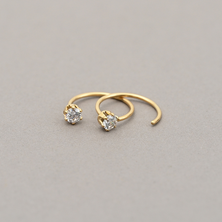 ゴールド | 【金属アレルギー対応 316L】キャッチレスジルコニアステンレスフープピアス | LUPIS
